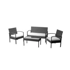 NOTRE SELECTION Salon De Jardin Acier Noir LUZ 2 Chaises 1 Banc Et 1 Table - TE11-SOFA