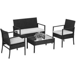 NOTRE SELECTION Salon De Jardin Acier Noir LUZ 2 Chaises 1 Banc Et 1 Table - TE11-SOFA -Weber Boutique AFD 155481